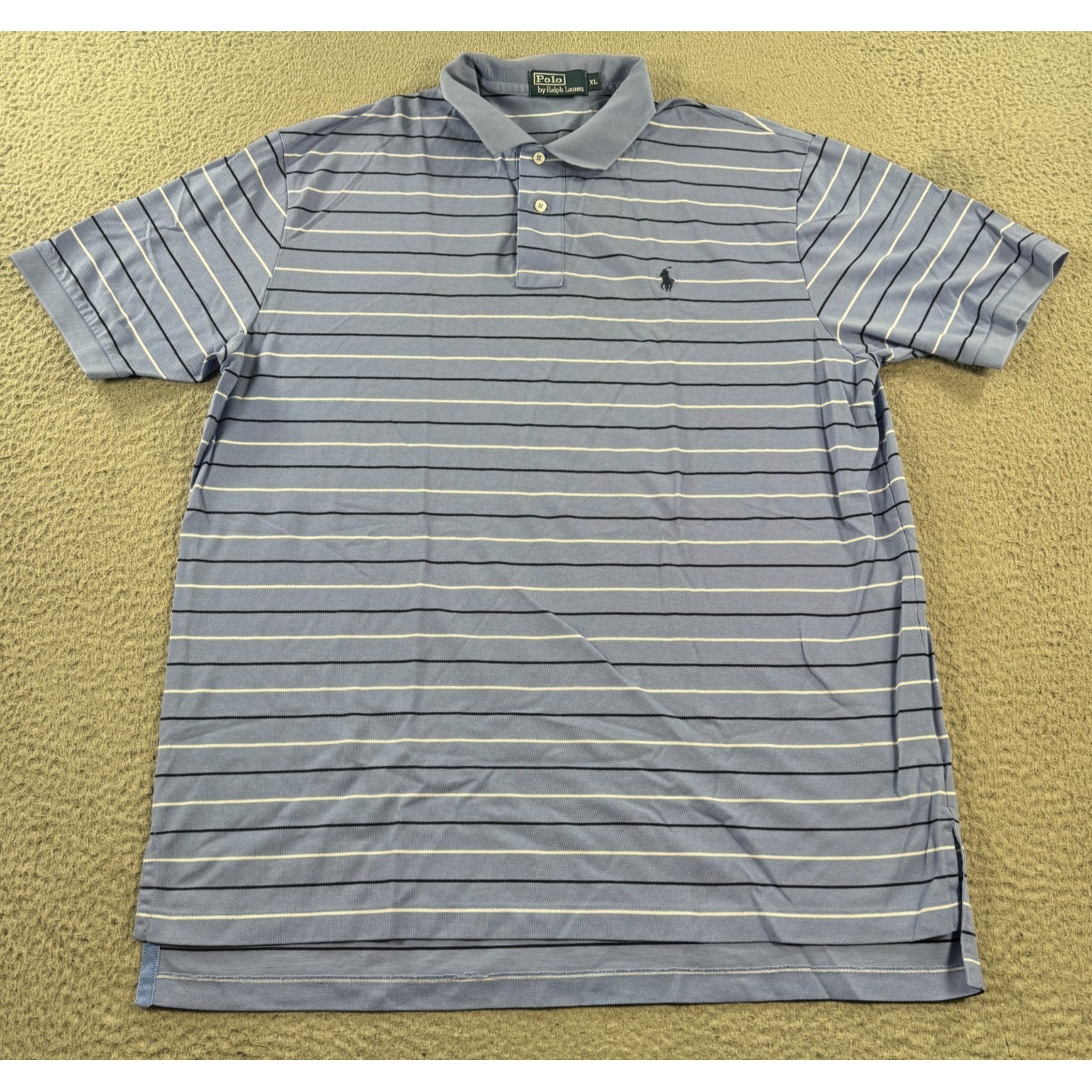 Polo Ralph Lauren Polo Shirt Men Xl Blue Striped Golf Pony Performance Rugby